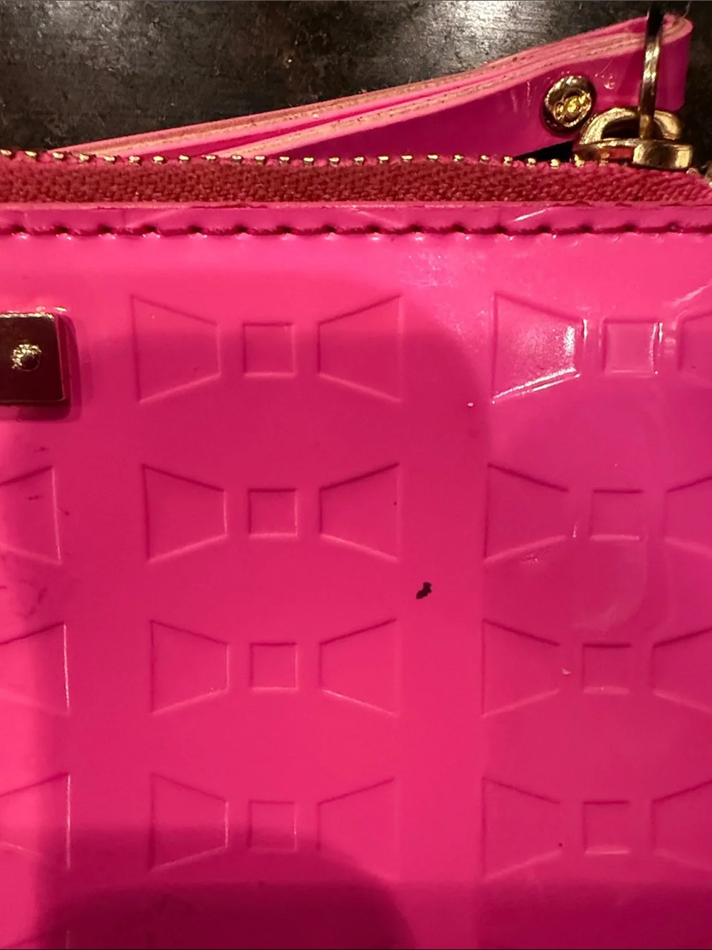 Bright Pink Patent Wristlet with GeometricTexture